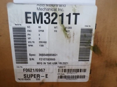 EM3211T - BALDOR - 3HP,1760RPM,3PH,60HZ,182T,3630M,OPSB,F1 - Image 1 of 3