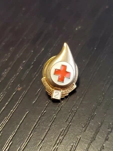 Vintage Red Cross Blood drop Donor Red Pin Enamel Drop gg - Picture 1 of 2
