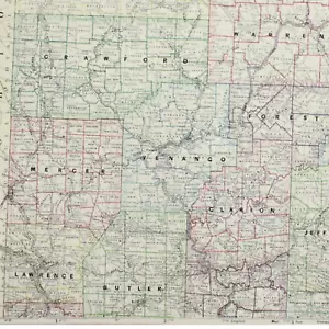 PENNSYLVANIA MAP Northwest 1928 21"x14" Jazz Age 1920s VINTAGE Large Full COLOR - Picture 1 of 2