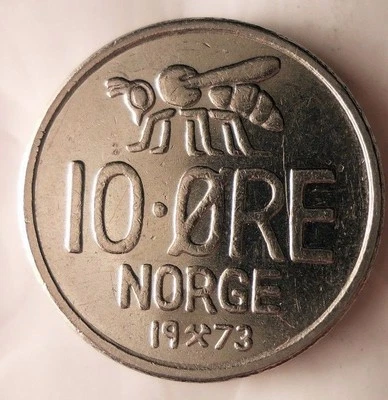 1973 NORWAY 10 ORE - HONEY BEE - Free Shipping - Norway Bin #3 - Image 1 of 2