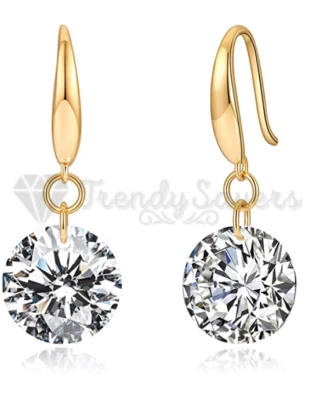 Yellow Gold/Clear 925 Sterling Silver Round Crystal Dangle Drop Earrings - Image 1 of 4