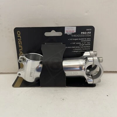 New 58070 Origin8 Pro-Fit stem for bike 100mm ext 1- 1/8" 17º silver 25.4 clamp - Image 1 of 3