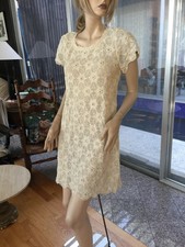 Lim'S Vintage Hand Crochet Half Sleeve Sweater Dress, Color Natural Size Medium