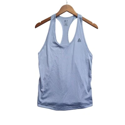 Camiseta sin mangas Reebok Racerback azul gris para mujer rendimiento malla Speedwick correr M Foto 1 de 4