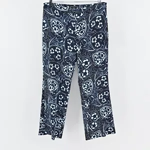 THEORY Pants Womens Sz 10 Rabeanie Crop Flare Trouser Blue Retro Floral Paisley - Picture 1 of 13