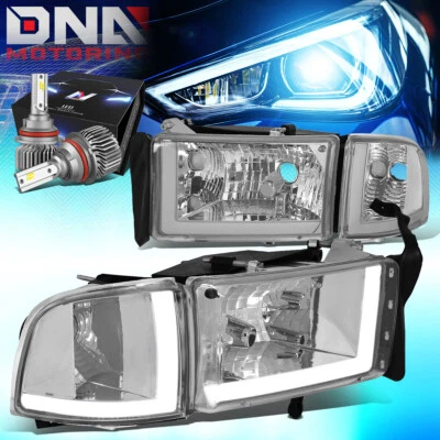 ДЛЯ 1994-2001 RAM 1500 2500 3500 СВЕТОДИОДНАЯ ХРОМИРОВАННАЯ/ПРОЗРАЧНАЯ ФАРА С КОМПЛЕКТОМ СВЕТОДИОДОВ ТОНКИЙ СТИЛЬ - Изображение 1 из 4