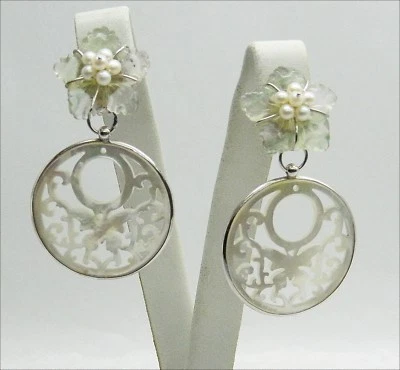 ORECCHINI IN ARGENTO 925 CON PERLE MADREPERLA E FIORI DI FLUORITE VERDE AGHT 082 - Immagine 1 di 3