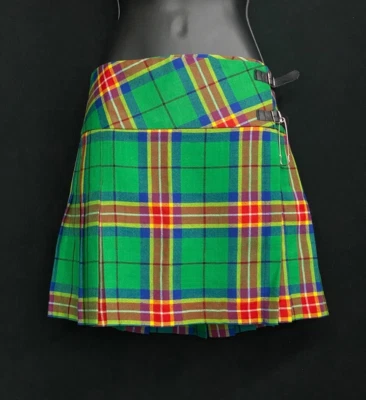 Minifalda escocesa a cuadros verde escocesa vintage Y2K años 2000 tiro bajo lana cuero alfiler falda escocesa Foto 1 de 4