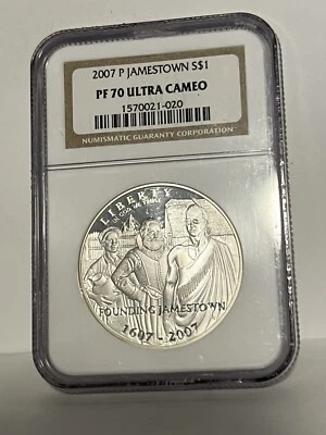 2007-P $1 Silver Commemorative Coin Jamestown NGC PF70 ULTRA CAMEO - Image 1 of 2