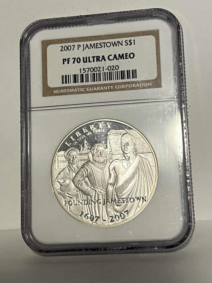 2007-P $1 Silver Commemorative Coin Jamestown NGC PF70 ULTRA CAMEO - Image 1 of 2