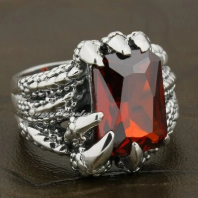 Anillo Punk Garra de Dragón Piedra Circonita Roja 925 Plata Esterlina 8E006A EE. UU. Talla 7~15 Foto 1 de 4