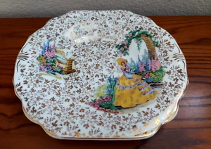 1940's 'Garden House' Gold Chinz Crinoline Bone China 9 inch Luncheon Plate - Picture 1 of 12