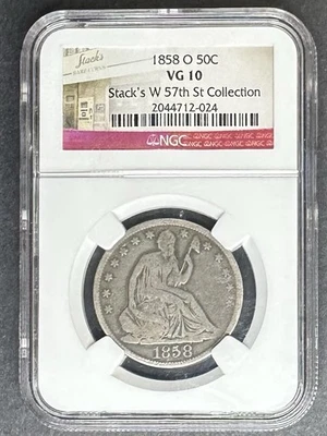 1858-O Seated Liberty Half Dollar NGC VG-10, Buy 3 Items, Get $5 Off!! - Image 1 of 2