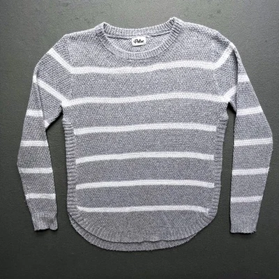 Pulse Mujeres Gris Blanco Rayas Tejido Suéter XS Acogedor Texturizado Pullover Top Foto 1 de 4