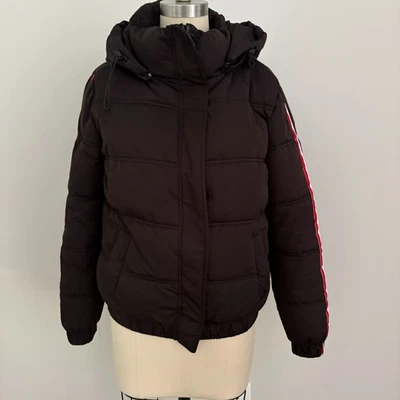 Chaqueta acolchada de garaje cremallera completa desmontable capucha rayas talla P/S Foto 1 de 4