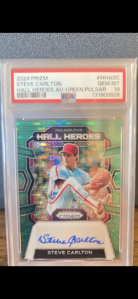 Autógrafos Panini Prizm Hall Heroes 2024 Steve Carlton 07/10 PSA 10 Foto 1 de 2