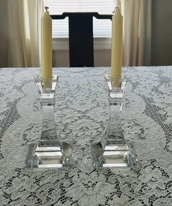 TIFFANY & CO. Kerzenständer klar Kristall 2er Set quadratischer Sockel Kerzenständer - Bild 1 von 5