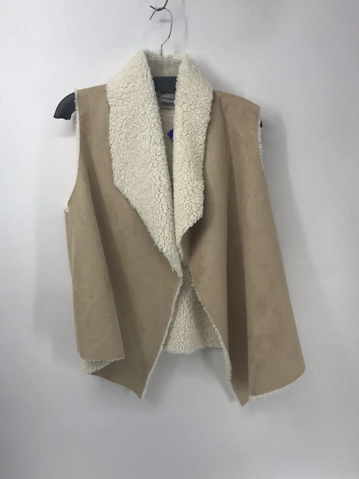Chaleco de gamuza sintética Amanda Charles usado para mujer tostado Sherpa polar suave grande usado en excelente estado Foto 1 de 4