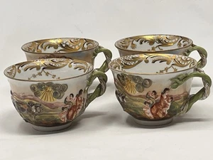 Juego de 4 tazas antiguas de Capodimonte querubines escena de rayos de sol corona pintada a mano marca N - Imagen 1 de 24