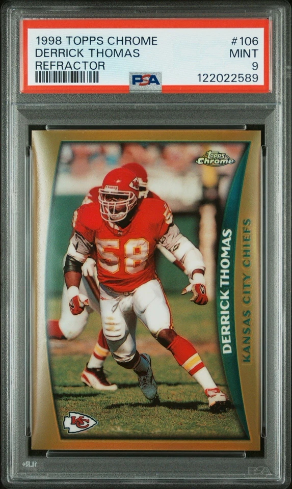Topps Chrome Derrick Thomas #106 1998 refractor PSA 9 como nuevo patio bajo pop Foto 1 de 2