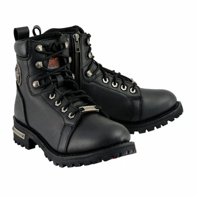 Botas de motociclista Milwaukee Leather MBL200 para mujer de cuero negro con cordones Foto 1 de 4
