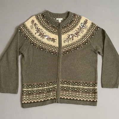 Cárdigan para mujer Croft & Barrow L cremallera completa invierno bordado pájaros acebo Foto 1 de 4