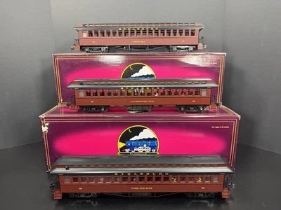 Juego de 3 vagones de pasajeros MTH 20-62015 Strasburg 64' lado de madera EX Foto 1 de 4