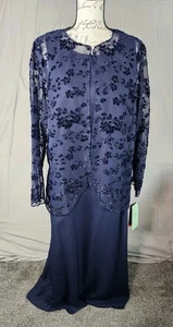 ¡NUEVO CON ETIQUETAS! Vestido Formal 2 Piezas Onyx Nite Azul Marino Talla 18 Largo Transparente Chaqueta con Cuentas - Imagen 1 de 13