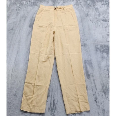 Vintage NY&CO Pants Womens 10 Yellow Khaki Linen Blend High Rise Straight Leg - Image 1 of 4