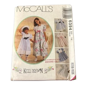 Uncut Vintage 1990s McCalls Sewing Pattern 6394 Girls Dress Pantaloons Hatband - Picture 1 of 3