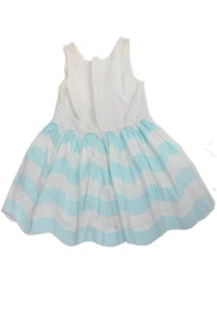 Jacadi Girls Cotton Striped Sleeveless Wavy Trim A Line Dress White Blue Size 6 - Picture 1 of 6