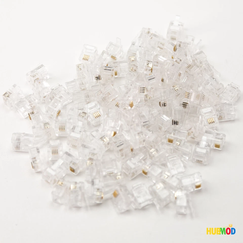 100 x Radio Shack 6P4C 4-Pin RJ11 RJ-11 Modular Telephone Cable Plug Adapter NEW - Image 1 of 3