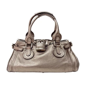 CHLOÉ Paddington Silver Calfskin Leather Shoulder Bag - Picture 1 of 19
