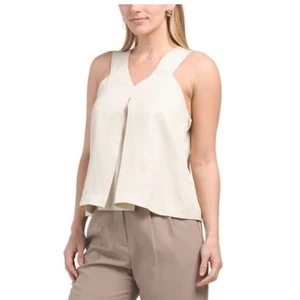 Piazza Sempione Damen Gr. 42-10 US ärmelloses Tanktop cremefarben plissiert V-Ausschnitt neu mit Etikett - Bild 1 von 3