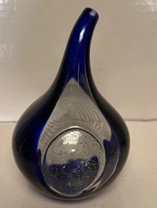 Splendida scultura in vetro artistico a forma di goccia, striscia trasparente/blu soffiata a mano 7 in - Foto 1 di 8