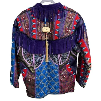 Vintage Judith Roberts Mexico Patchwork Fringe Jacket Beaded Western L/XL - Image 1 of 4