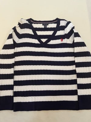 U.S. Polo Assn. Suéter a rayas con cuello en V para mujer - talla M Foto 1 de 4