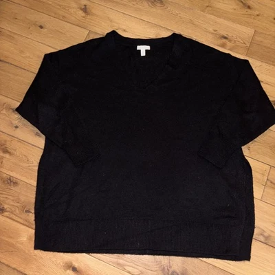 Women's Oversized V Neck Black Jumper Size XL Long Sleeve H&M - Image 1 of 4