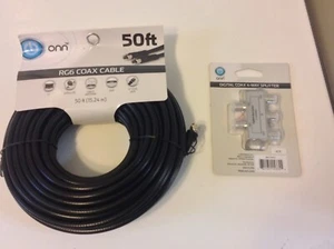 RG6 COAXIAL CABLE SATELLITE TV ANTENNA COAX DISH VIDEO HD F CONNECTORS &Splitter - Picture 1 of 3