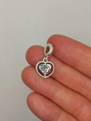 Authentic Pandora Charm Family Spinning Heart Globe 792240C01 Retired 925 Silver - Immagine 1 di 4