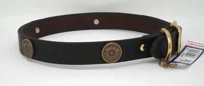 #6039-HV LEATHER COLLAR SHOTGUN SHELL STUDS 26" DARK BROWN /  BRASS NAMEPLATE - Image 1 of 2