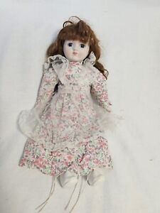 Vintage Porcelain Doll, Red Curly Hair, Dark Blue Eyes & Windup Doll, 15 Inches