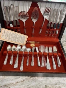 Oneida Royal York Tudor Plate Silver Plate Flatware Set Complete 63 Pieces 1930s - Picture 1 of 6
