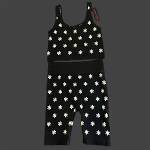 No Boundaries Stretchy Two Piece Set Women Junior Size Small Black Floral Outfit - Picture 1 of 5