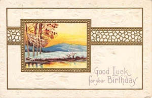 Postal: Buena suerte para tu cumpleaños, escena del atardecer, DB sin publicar años 1910 - Imagen 1 de 2