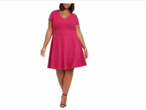 B Darlin Womens Purple Short Sleeve V Neck Knee Length Fit Flare Juniors Dress  - Picture 1 of 5