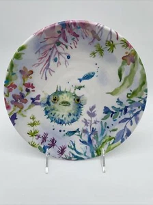 Pier 1 Imports Blow Fish Coral Melamine Salad Dessert Plate Nautical Coastal S 4 - Picture 1 of 6