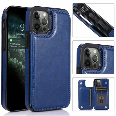 Funda tipo billetera para tarjetas de cuero magnética para iPhone 16 15 14 13 12 11 PRO MAX XS Foto 1 de 4