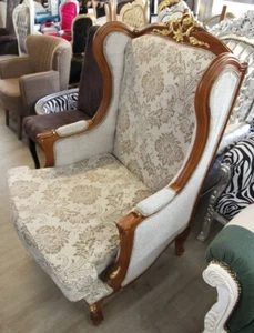Barock Ohrensessel Creme / Braun / Gold - Bild 1 von 5