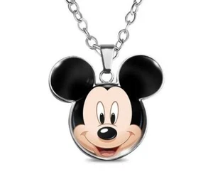 NEW Mickey Mouse Silver Plated Cabochon Necklace with Ears - Picture 1 of 1
